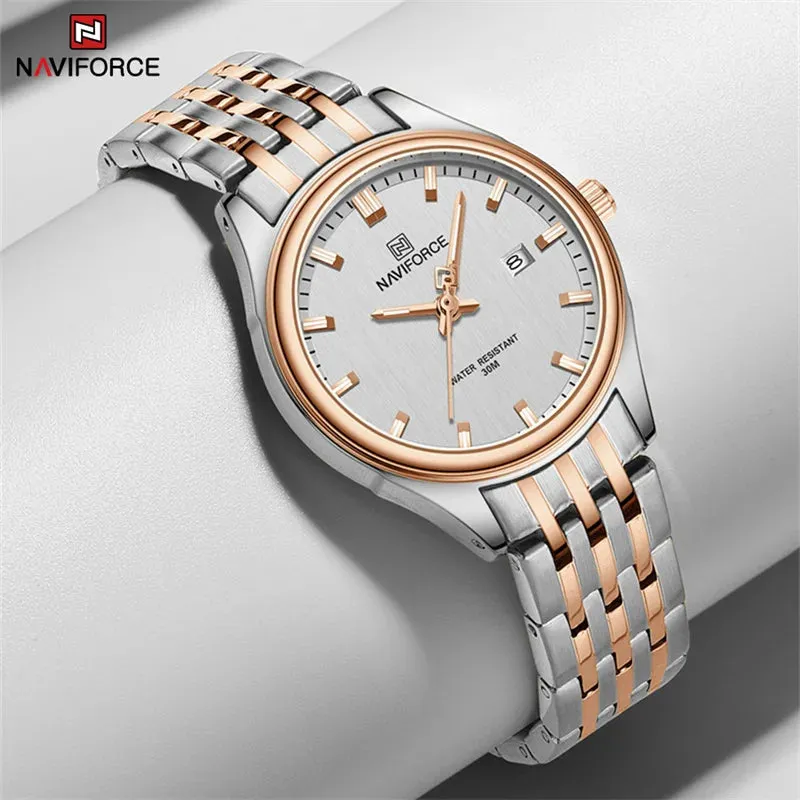NAVIFORCE 8039 Stainless Steel Strap Fashion Business Luminous Wristwatch Male and Female Waterproof Quartz Watches For Couple