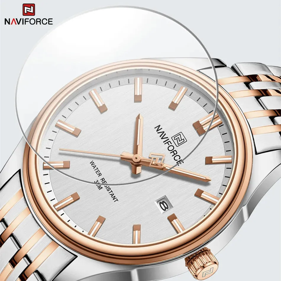 NAVIFORCE 8039 Stainless Steel Strap Fashion Business Luminous Wristwatch Male and Female Waterproof Quartz Watches For Couple