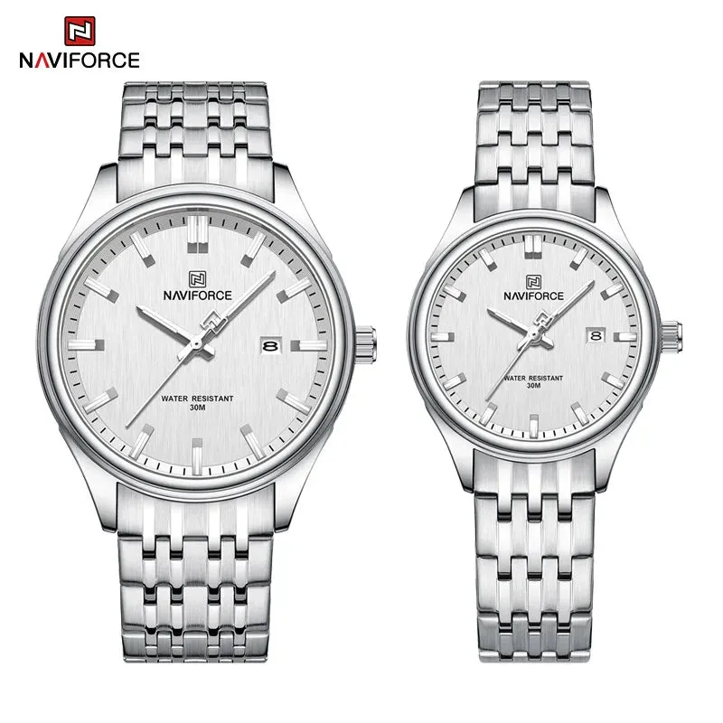 NAVIFORCE 8039 Stainless Steel Strap Fashion Business Luminous Wristwatch Male and Female Waterproof Quartz Watches For Couple