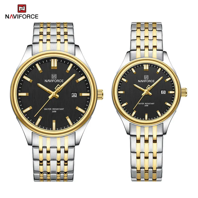 NAVIFORCE 8039 Stainless Steel Strap Fashion Business Luminous Wristwatch Male and Female Waterproof Quartz Watches For Couple