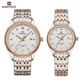 NAVIFORCE 8039 Stainless Steel Strap Fashion Business Luminous Wristwatch Male and Female Waterproof Quartz Watches For Couple