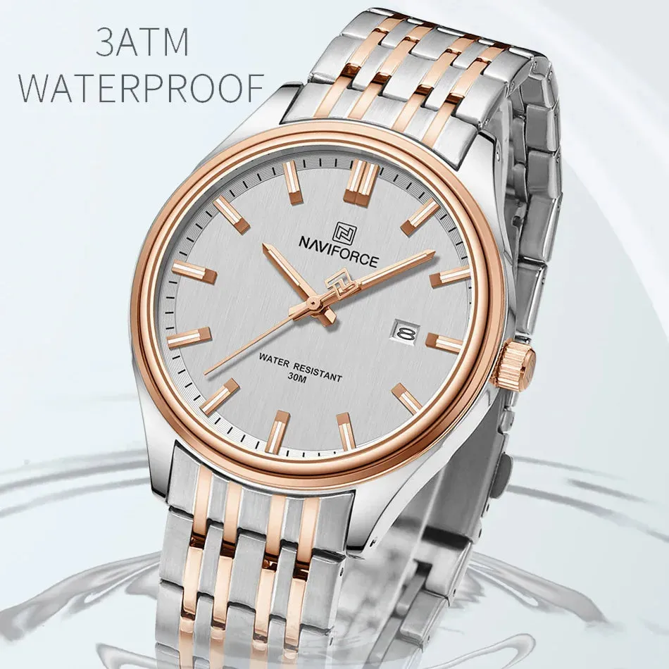NAVIFORCE 8039 Stainless Steel Strap Fashion Business Luminous Wristwatch Male and Female Waterproof Quartz Watches For Couple