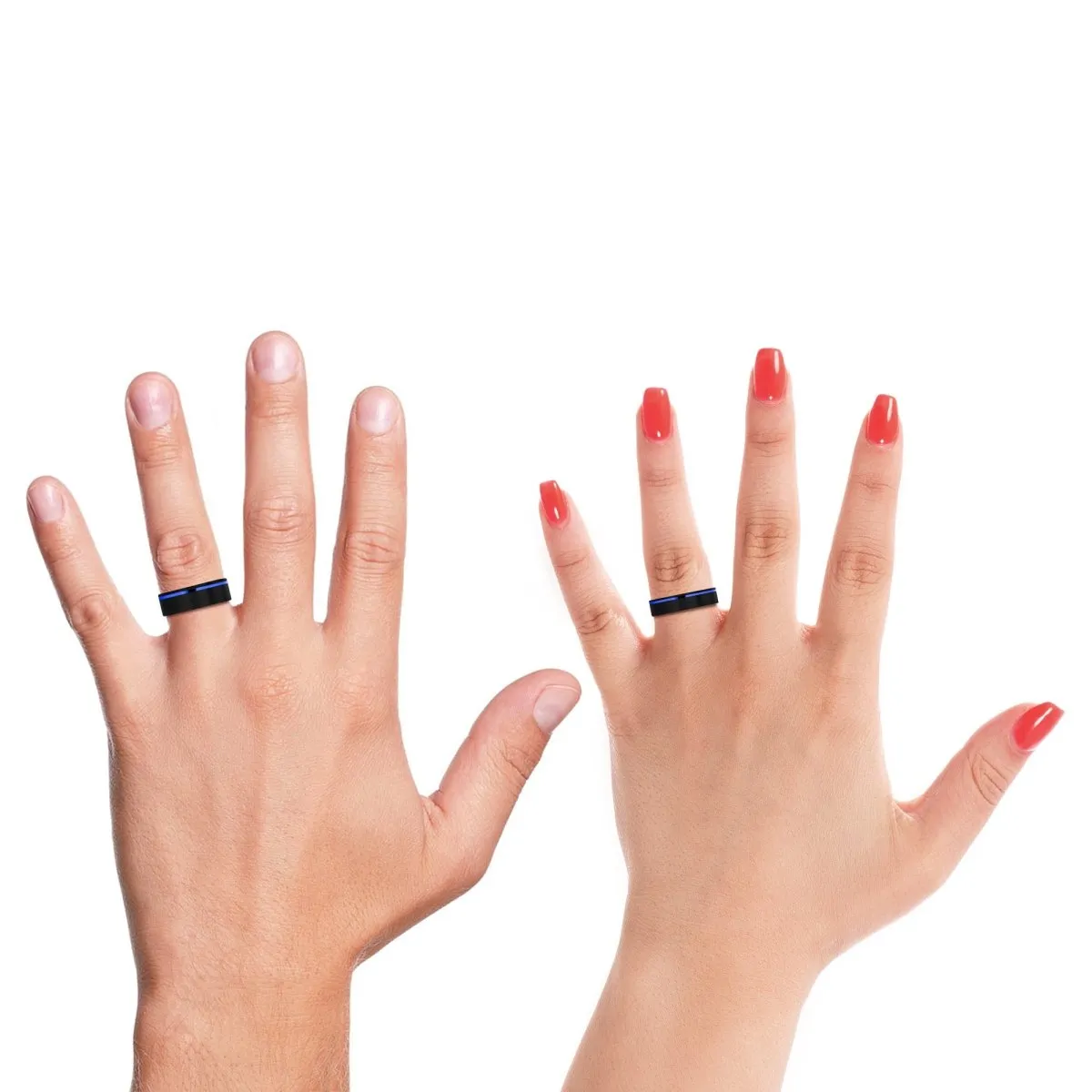NEFARIOUS | Black & Red Wood, Black Tungsten Ring, Blue Offset Groove, Flat