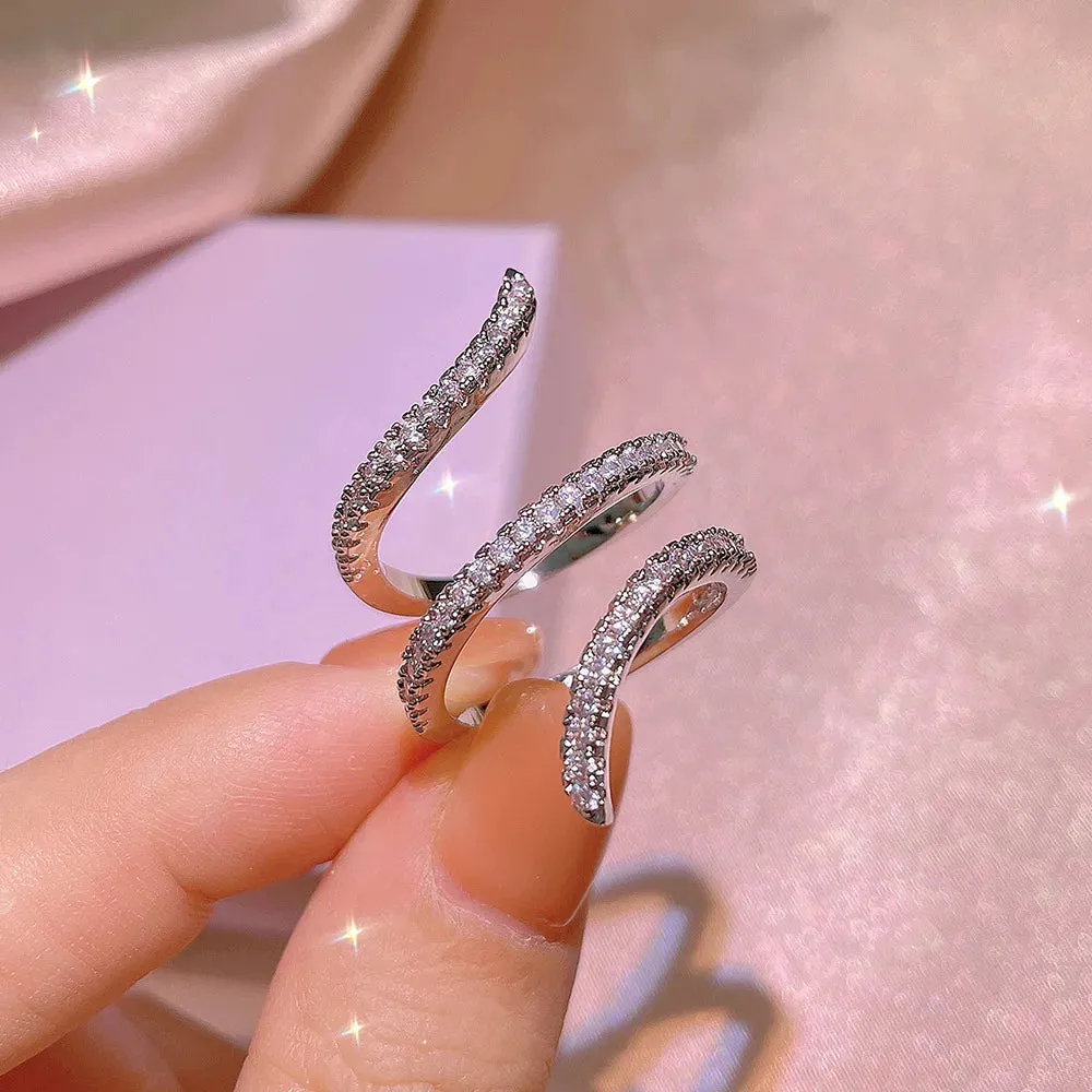New Fashion 925 Silver Ring Geometric Zircon Ring Irregular Line Ring Personality Simple Engagement Wedding Jewelry