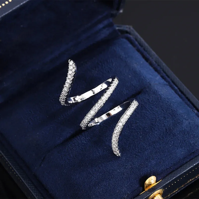 New Fashion 925 Silver Ring Geometric Zircon Ring Irregular Line Ring Personality Simple Engagement Wedding Jewelry