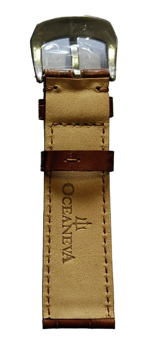 Oceaneva Men's OceanTrek GMT Automatic 200m Leather Silver Watch