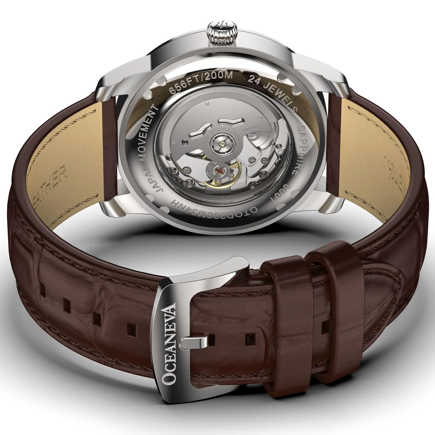 Oceaneva Men's OceanTrek GMT Automatic 200m Leather Watch Olive Drab