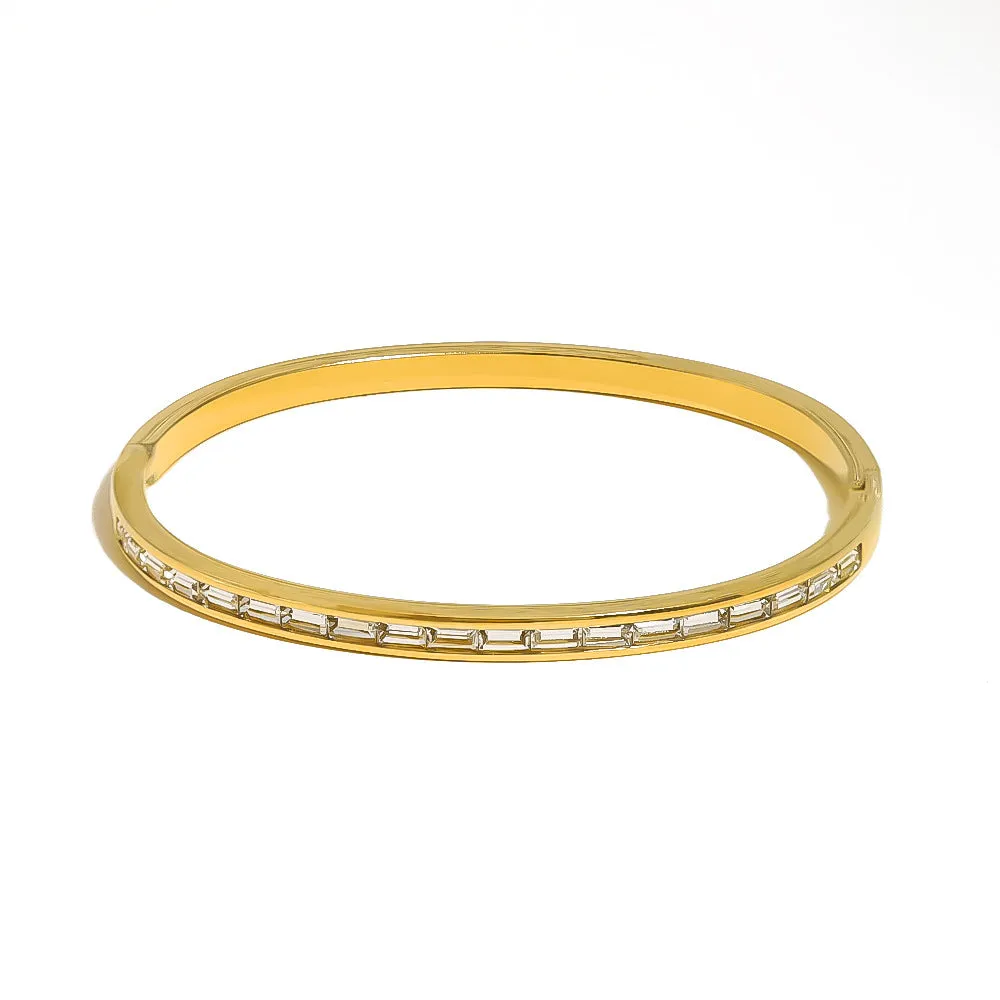 Openable Thin White Zircon Plated Gold Bracelet JLTB0635
