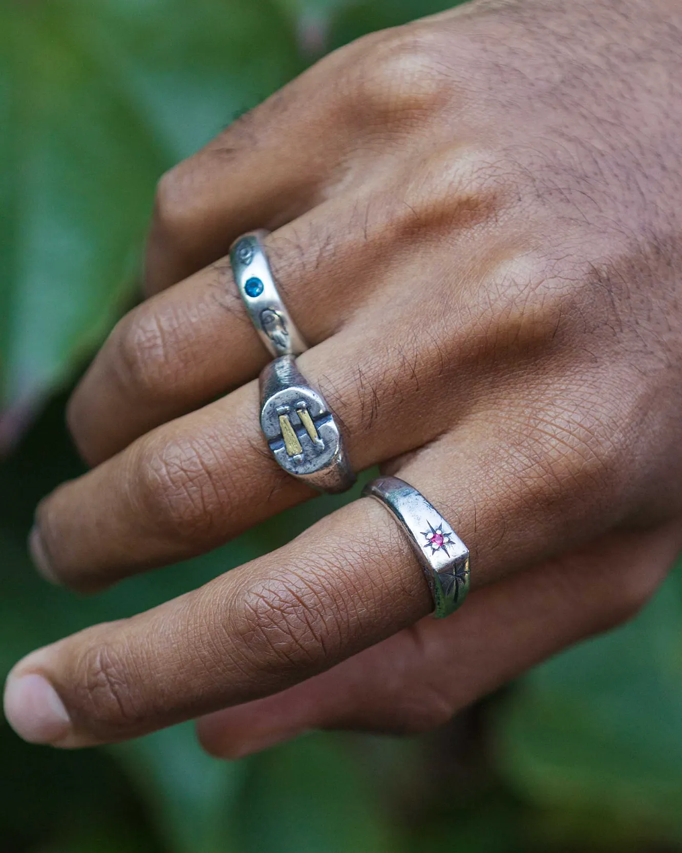 Palm Tree And Garnet Gemstone Sterling Silver Ring