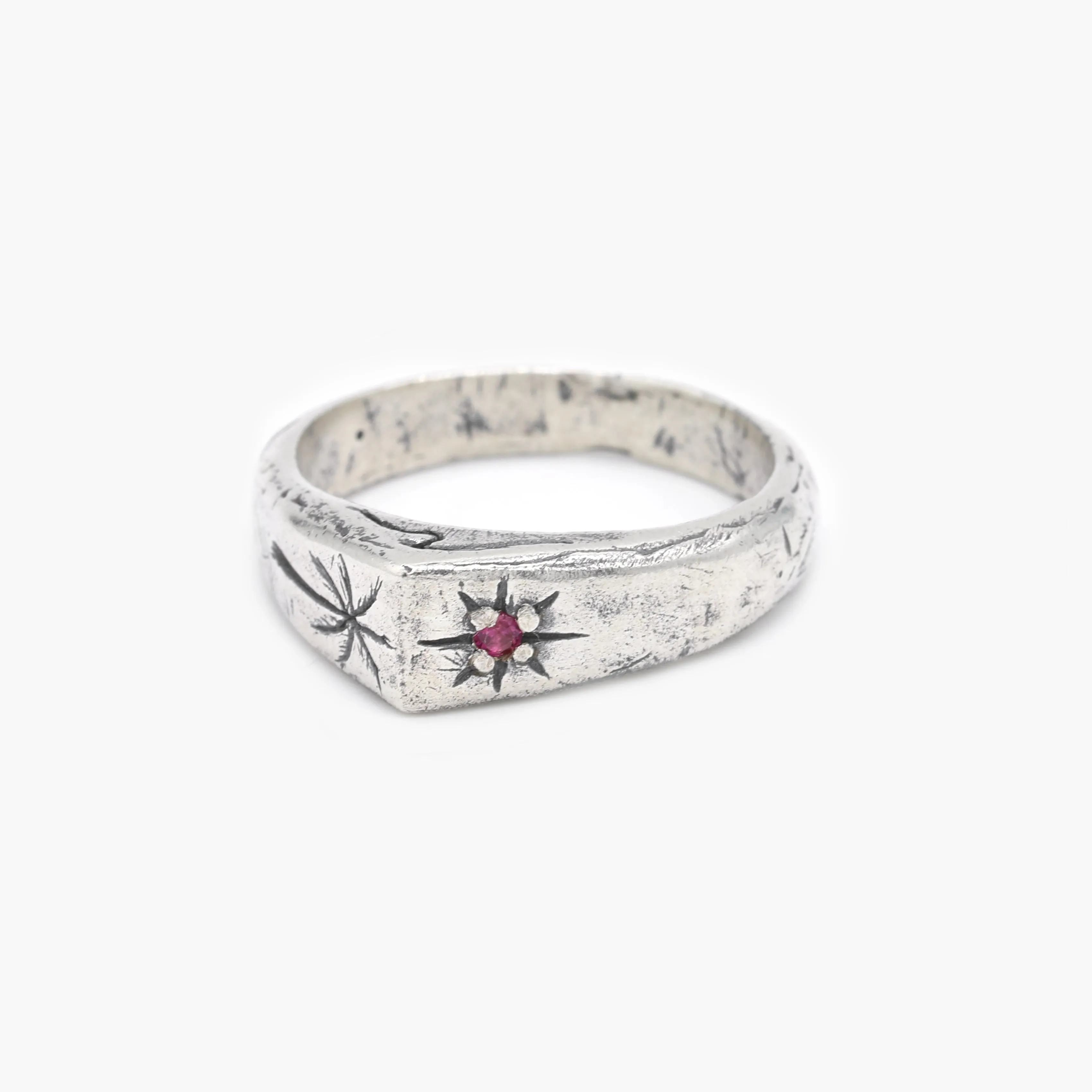 Palm Tree And Garnet Gemstone Sterling Silver Ring