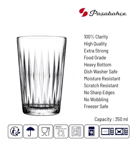 Pasabahce Luzia Glass Water Glass from House of Pasabahce The Original Pasabahce from Turkey, Transparent Luzia Water Glass Set, 350 ml in Set of 6 Pcs, Perfect fit for Water/Juice.