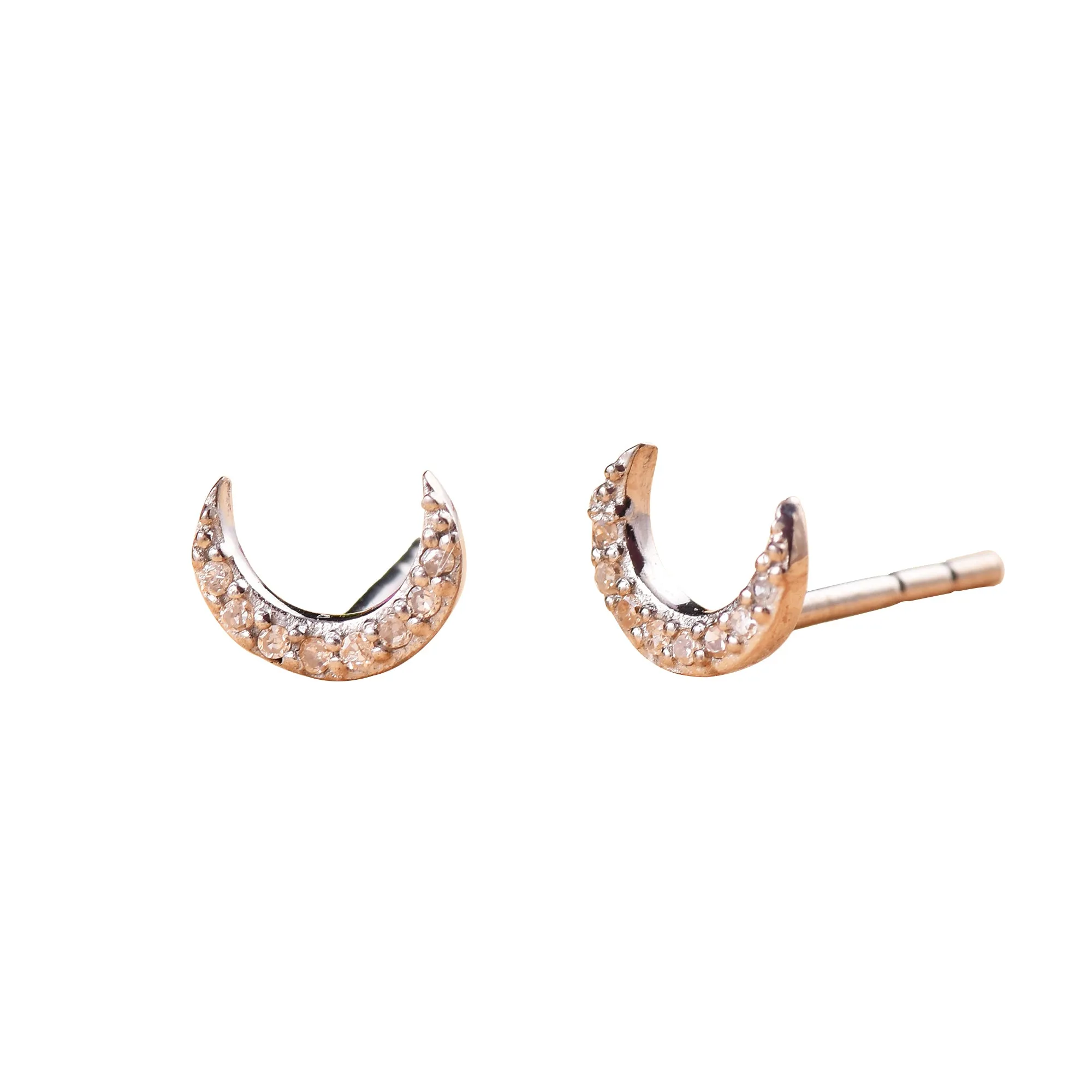 Pave Diamond Crescent Moon Stud Earrings