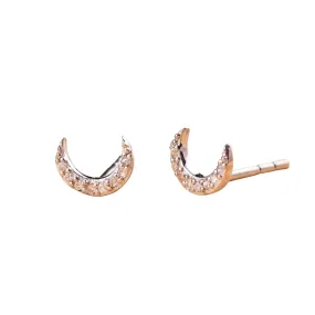 Pave Diamond Crescent Moon Stud Earrings