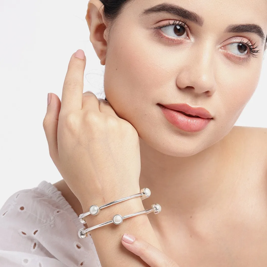 Pearl Rhodium Plated 925 Sterling Silver Bangle