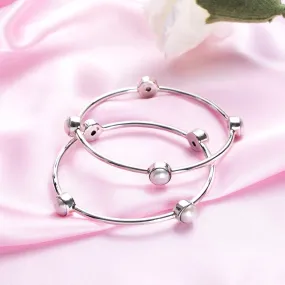 Pearl Rhodium Plated 925 Sterling Silver Bangle