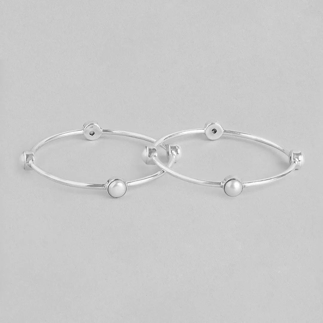 Pearl Rhodium Plated 925 Sterling Silver Bangle
