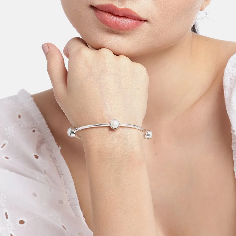 Pearl Rhodium Plated 925 Sterling Silver Bangle