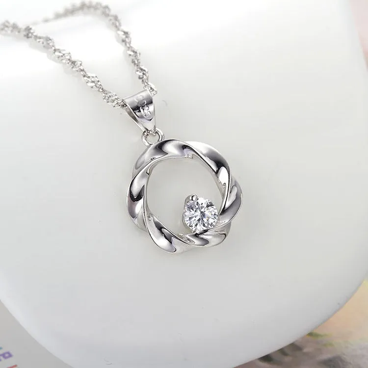 (Pendant Only) Twiste Circle with Round Zircon Silver Pendant for Women