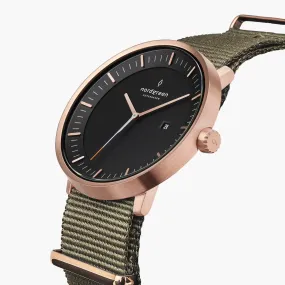 Philosopher | Black Dial - Olive Green Nylon