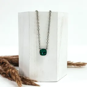 Pink Panache | Silver Chain Necklace with Cushion Cut Crystal in Emerald