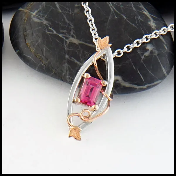 Pink Tourmaline and Gold Ivy Pendant