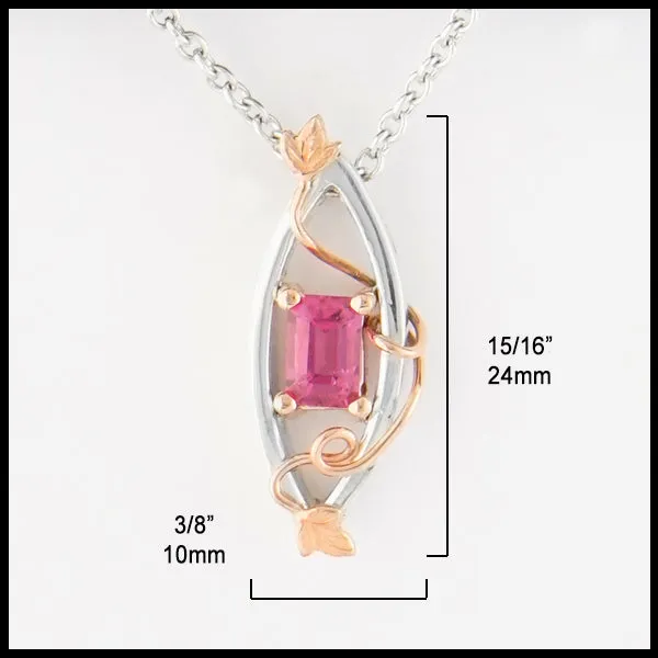 Pink Tourmaline and Gold Ivy Pendant