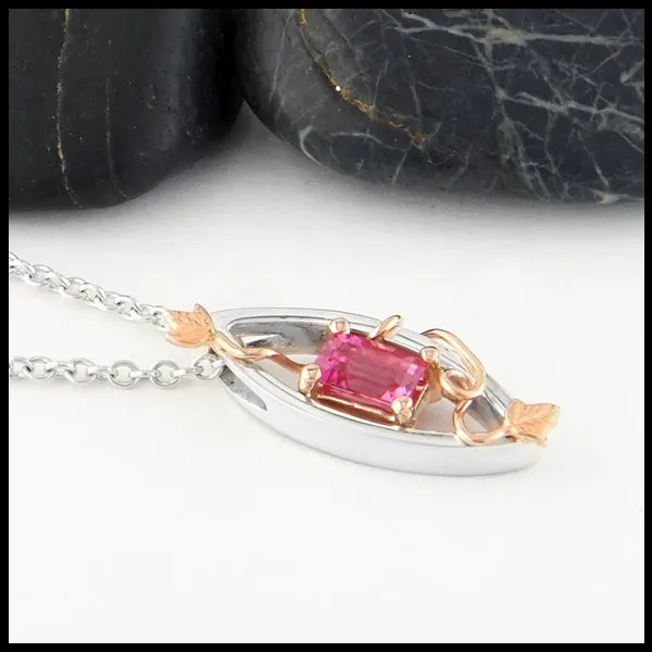 Pink Tourmaline and Gold Ivy Pendant