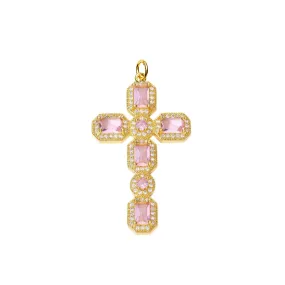 Pink Zircon Cross Charm For Charm Necklace & Bracelet