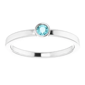 Platinum 3 mm Natural Blue Zircon Ring