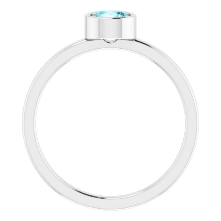 Platinum 5 mm Natural Blue Zircon Ring