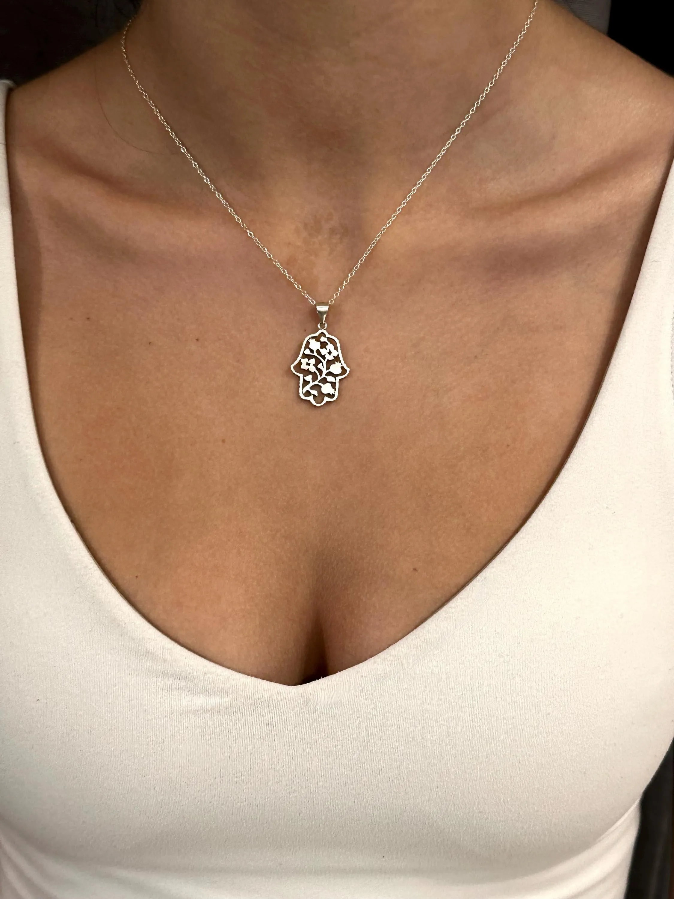 Pomegranate Vine Hamsa Necklace