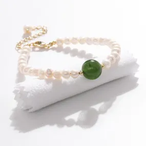 Pulseira Pérola Artificial Pedra Verde