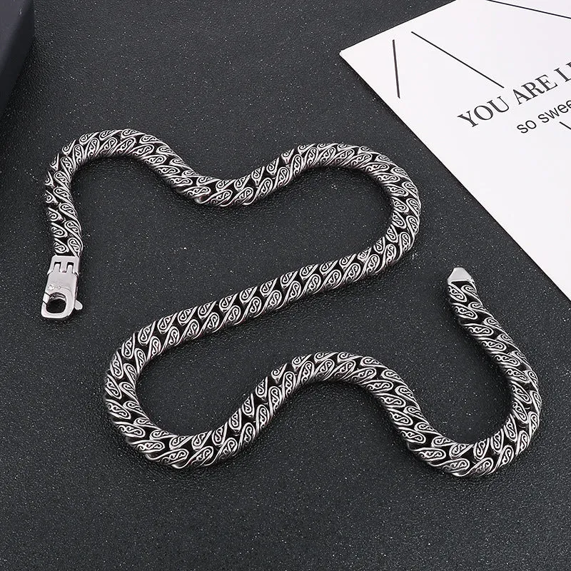 Punk Retro Square Buckle Men's Titanium Steel Necklace with Zircon Accents