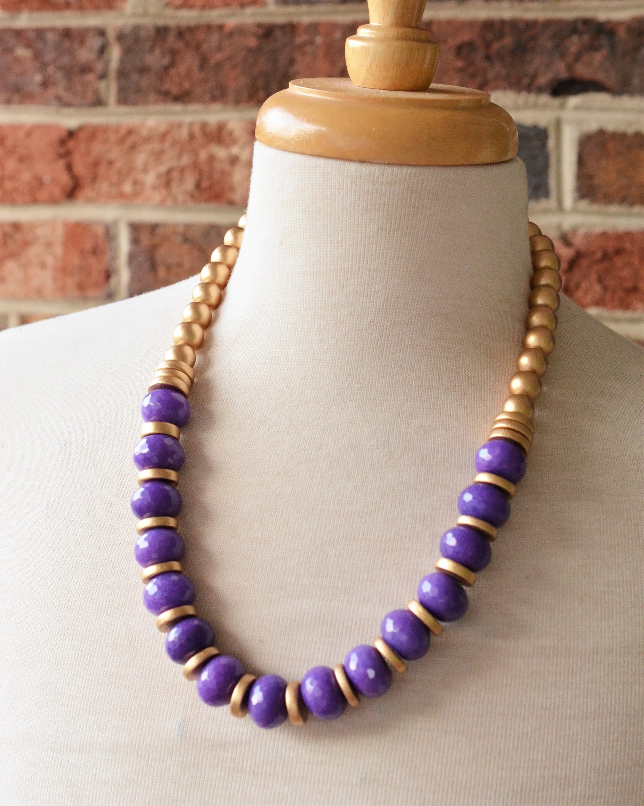 Purple Gold Faceted Jade Statement Long Bead Chunky Necklace - Bambina