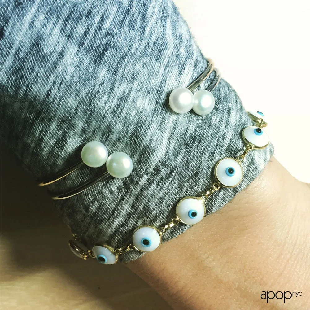 "Buttons" Double Pearl Cuff Bracelet Gold-Dipped