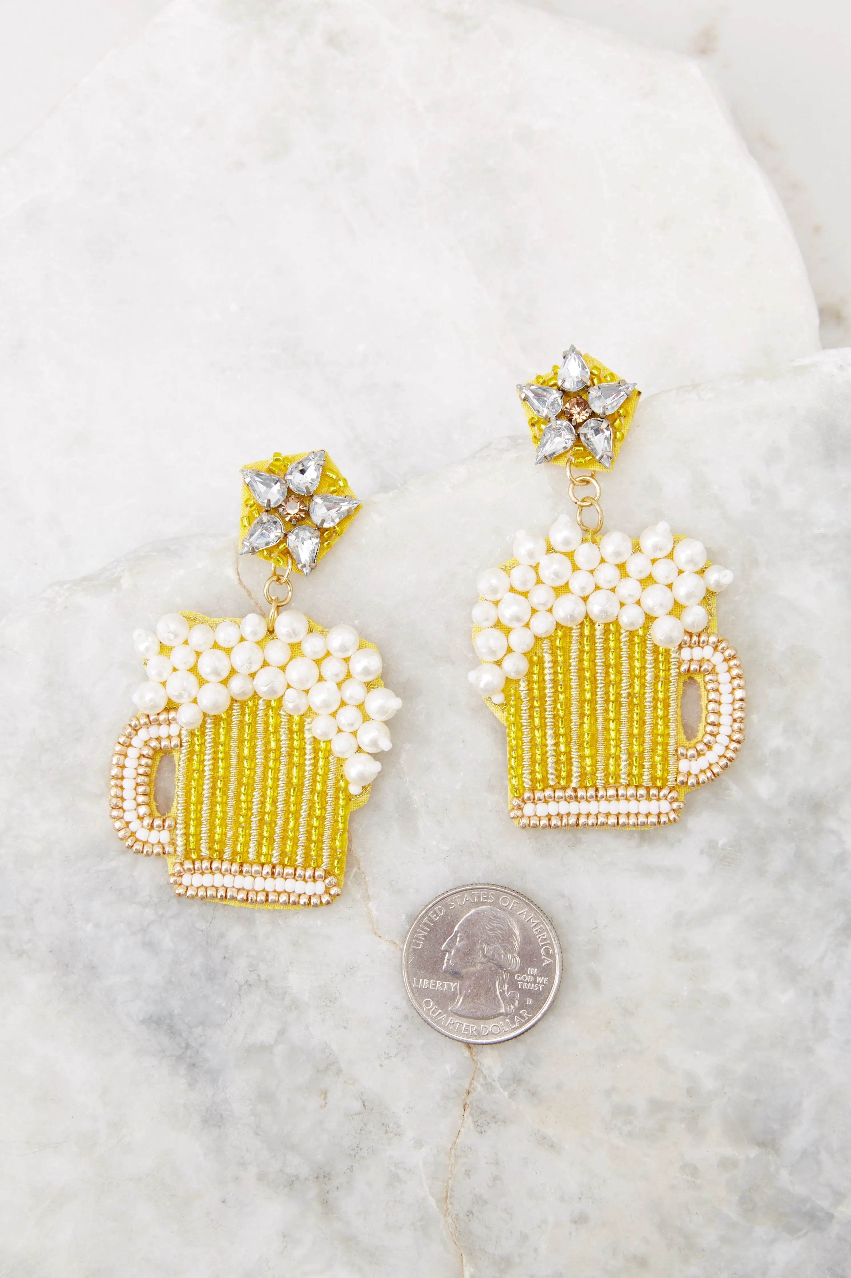 Raise Your Glasses Yellow Beaded Earrings