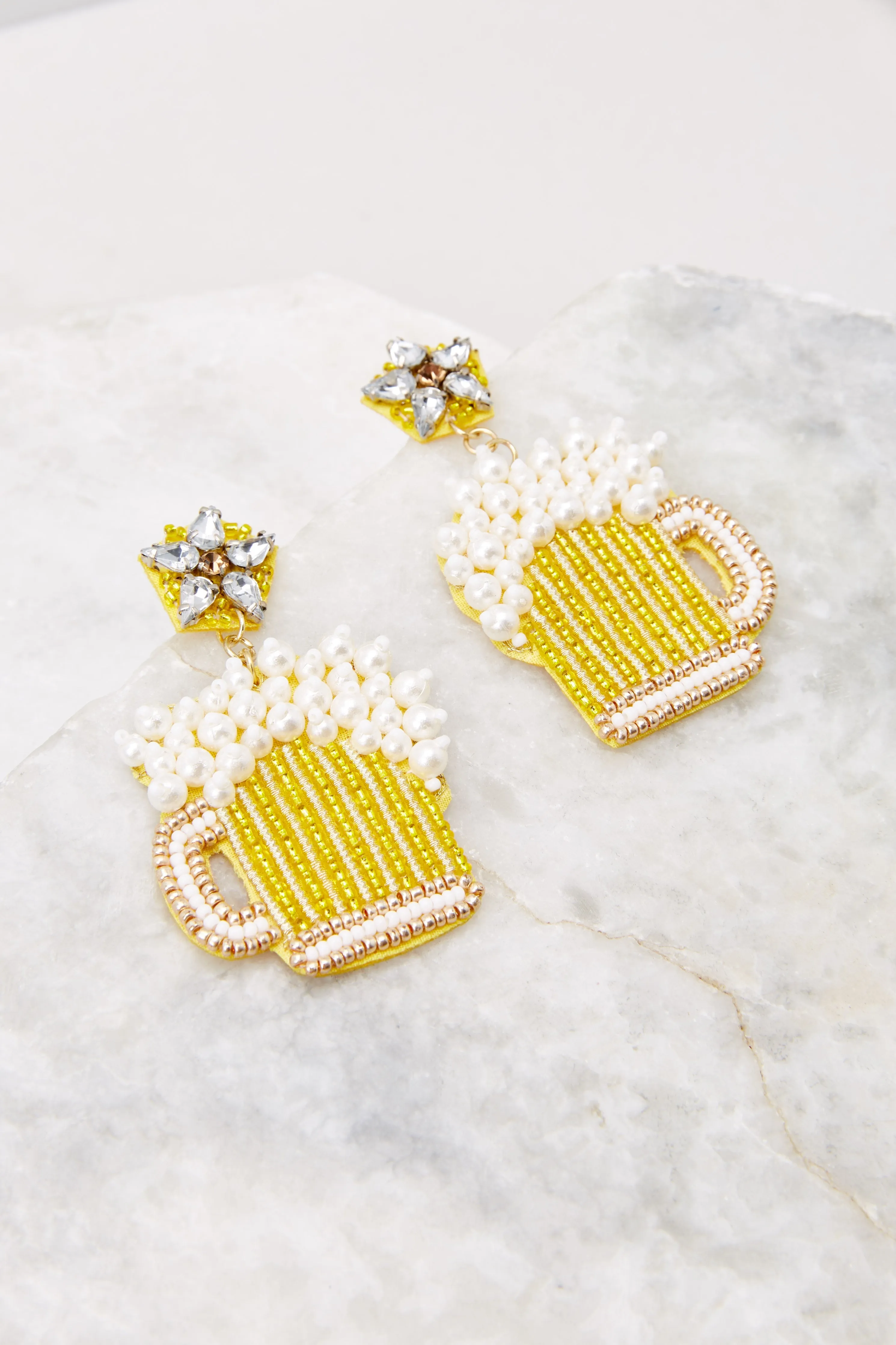 Raise Your Glasses Yellow Beaded Earrings