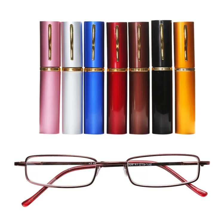Reading Glasses Metal Spring Foot Portable Presbyopic Glasses with Tube Case  1.50D(Red)