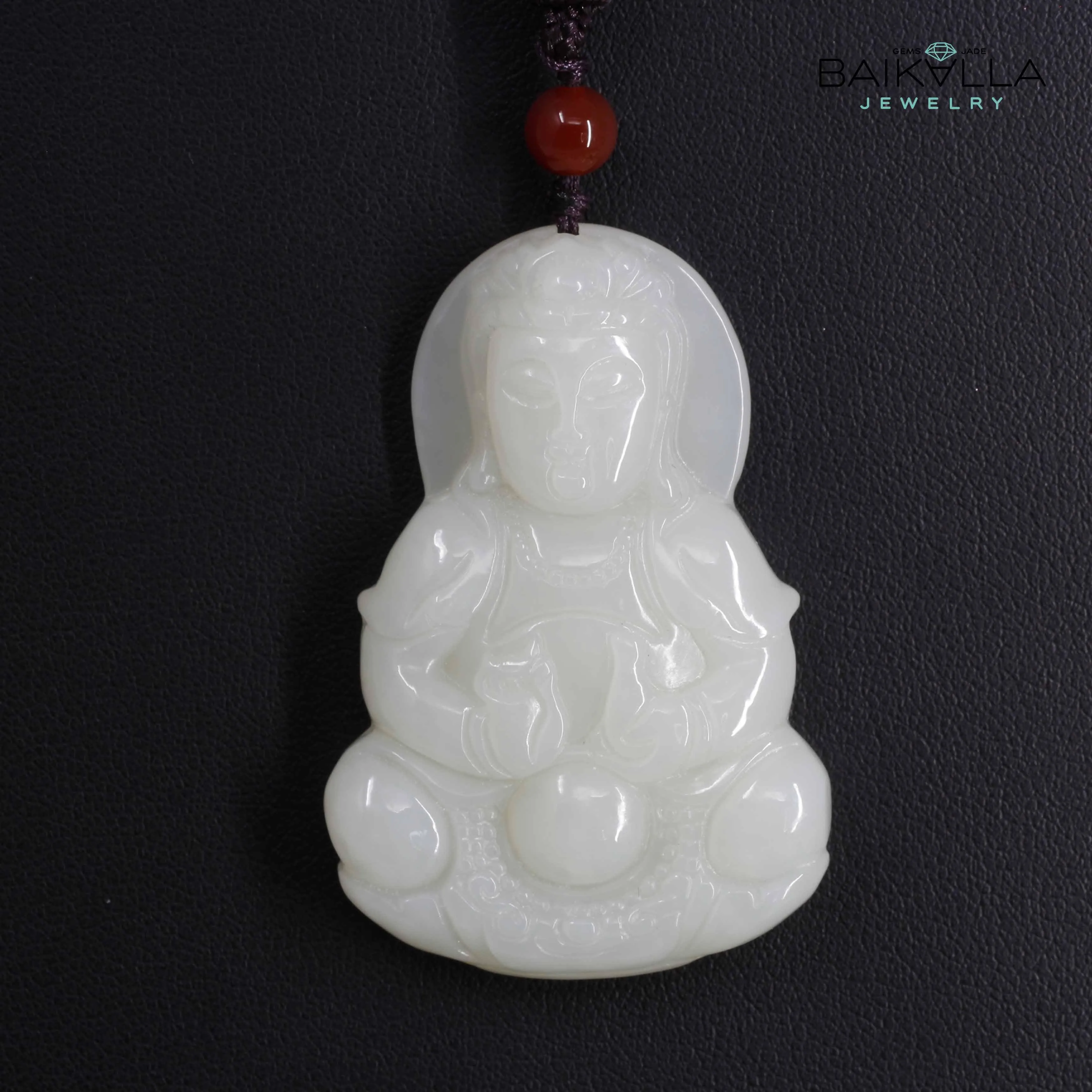 RealJade® "Guan Yin" Genuine HeTian White Nephrite Jade Guanyin Pendant Necklace