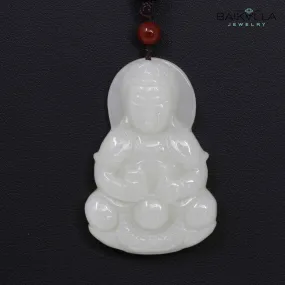RealJade® "Guan Yin" Genuine HeTian White Nephrite Jade Guanyin Pendant Necklace
