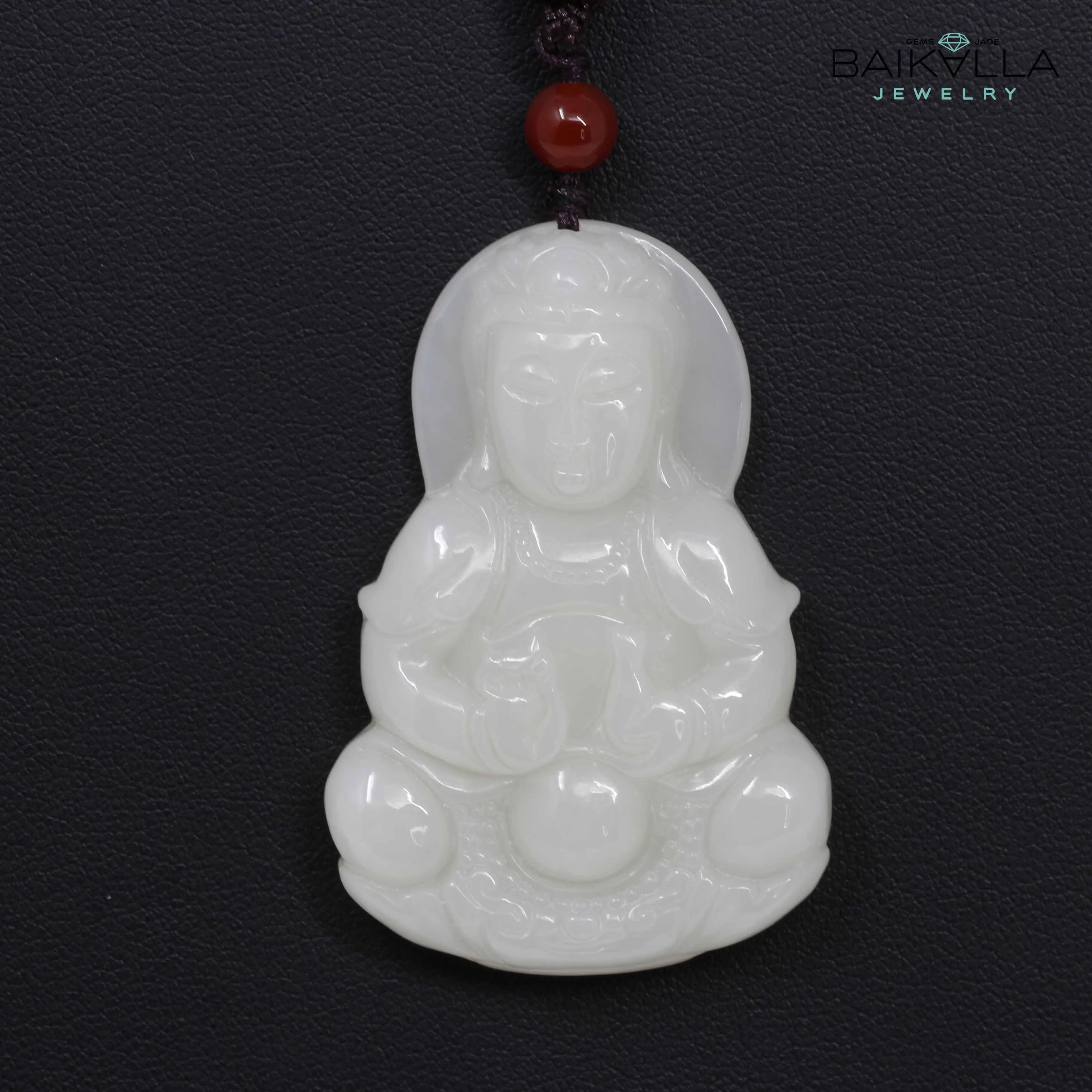 RealJade® "Guan Yin" Genuine HeTian White Nephrite Jade Guanyin Pendant Necklace