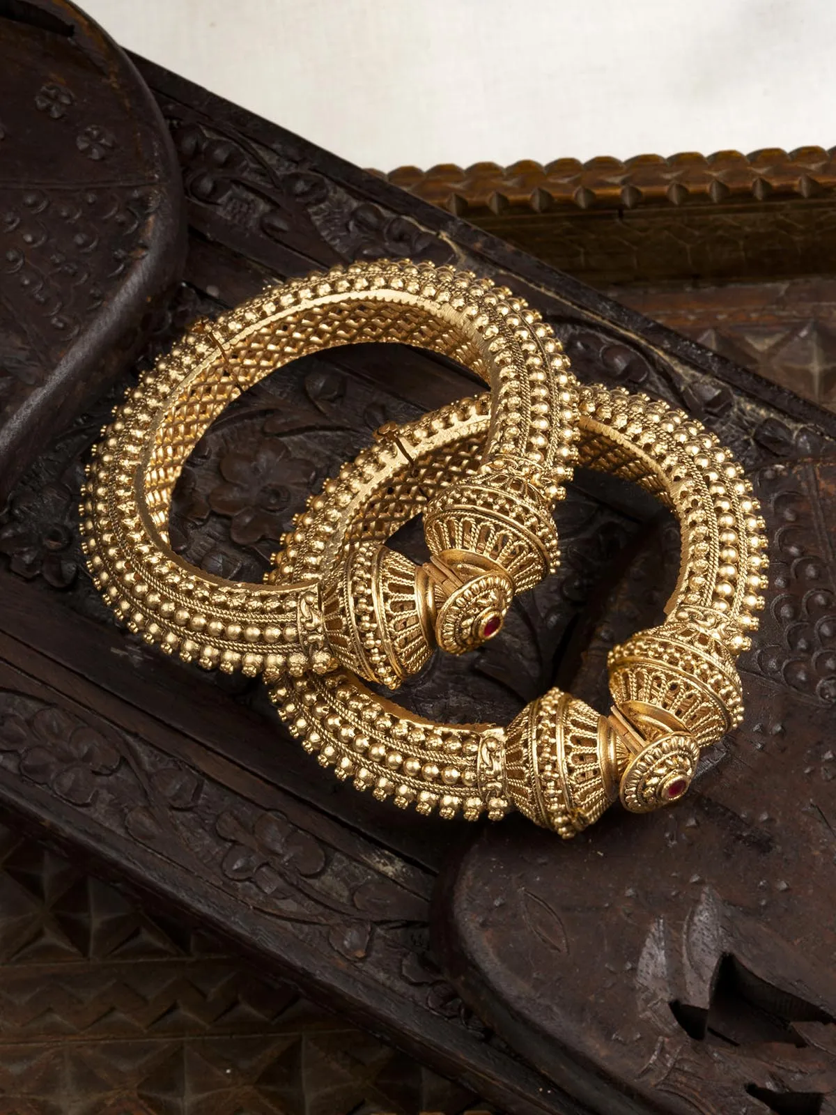Red Color Gold Plated Temple Bangles - TMPBAN98
