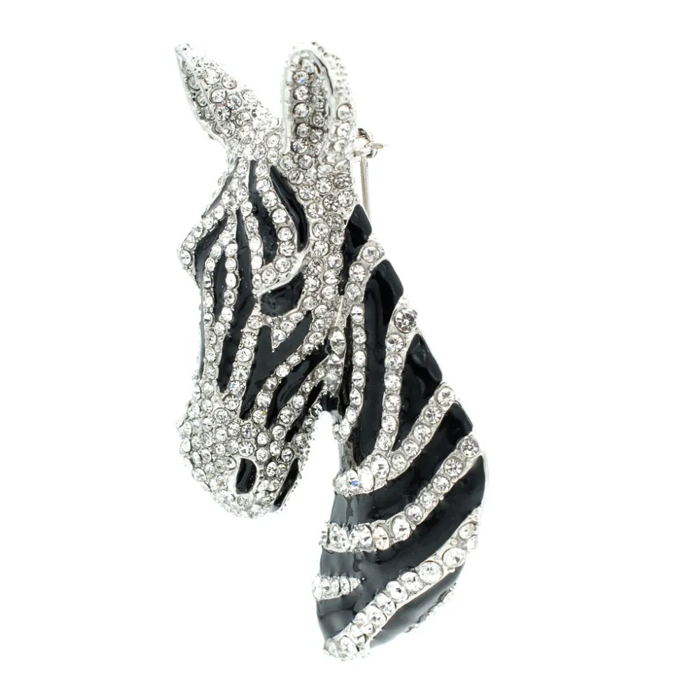 Rhinestone Crystals Zebra Head Brooch Pins  FA5065