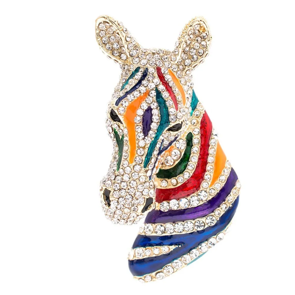 Rhinestone Crystals Zebra Head Brooch Pins  FA5065