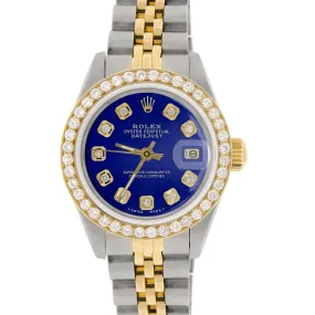 Rolex Datejust Ladies 2-Tone 26mm Diamond Bezel/Royal Blue Dial Jubilee Watch TFJ-142508054