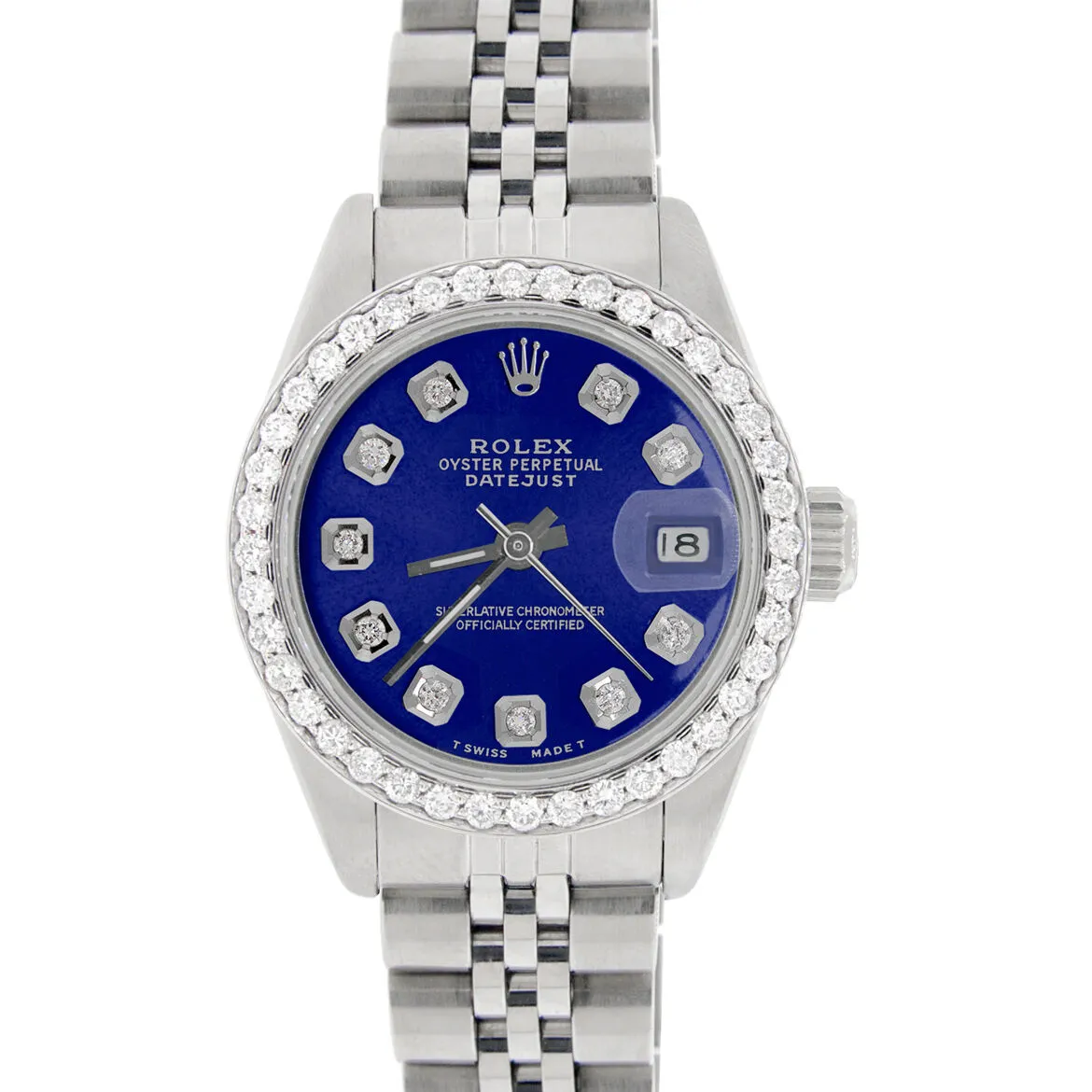 Rolex Datejust Ladies 26mm Diamond Bezel/Royal Blue Dial Jubilee Steel Watch TFJ-142508053