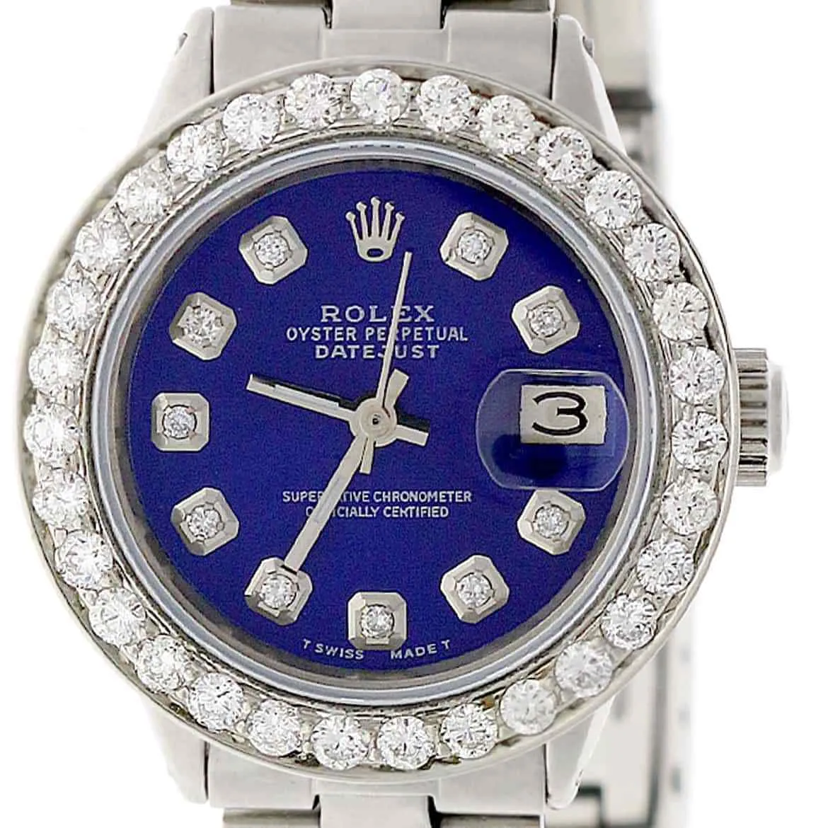 Rolex Datejust Ladies 26mm Steel Oyster w/Navy Blue Diamond Dial &amp; 1.45CT Bezel TFJ-142508102