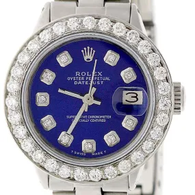 Rolex Datejust Ladies 26mm Steel Oyster w/Navy Blue Diamond Dial &amp; 1.45CT Bezel TFJ-142508102