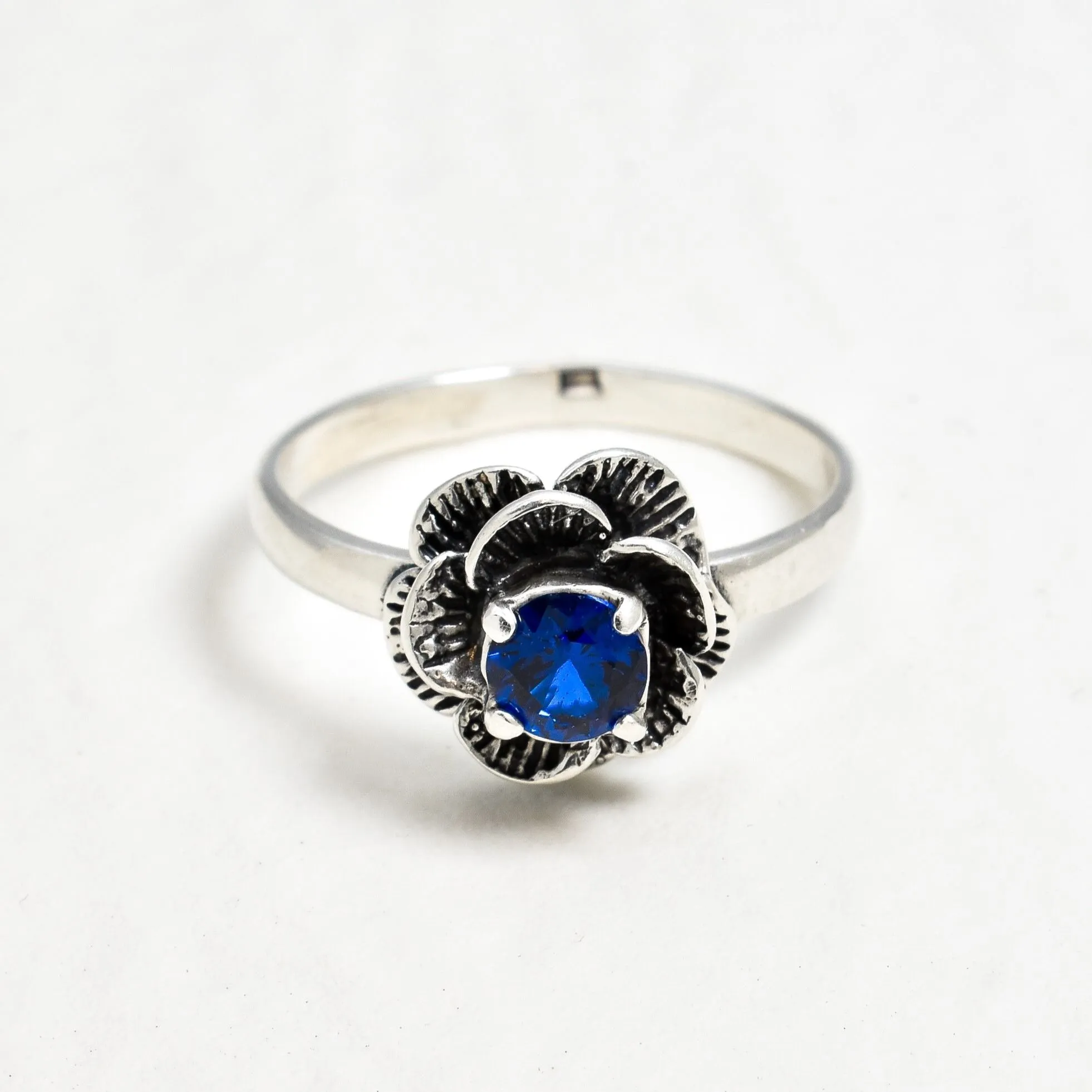 Rose Sapphire Ring - Solitaire Flower Ring, Blue Promise Ring
