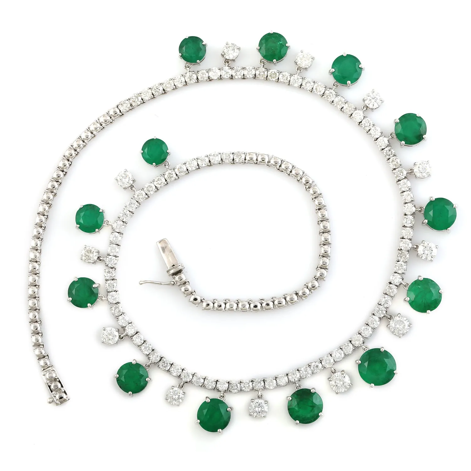 Round Emerald Diamond Beautiful Princess Necklace Wedding Gift In 18k White Gold